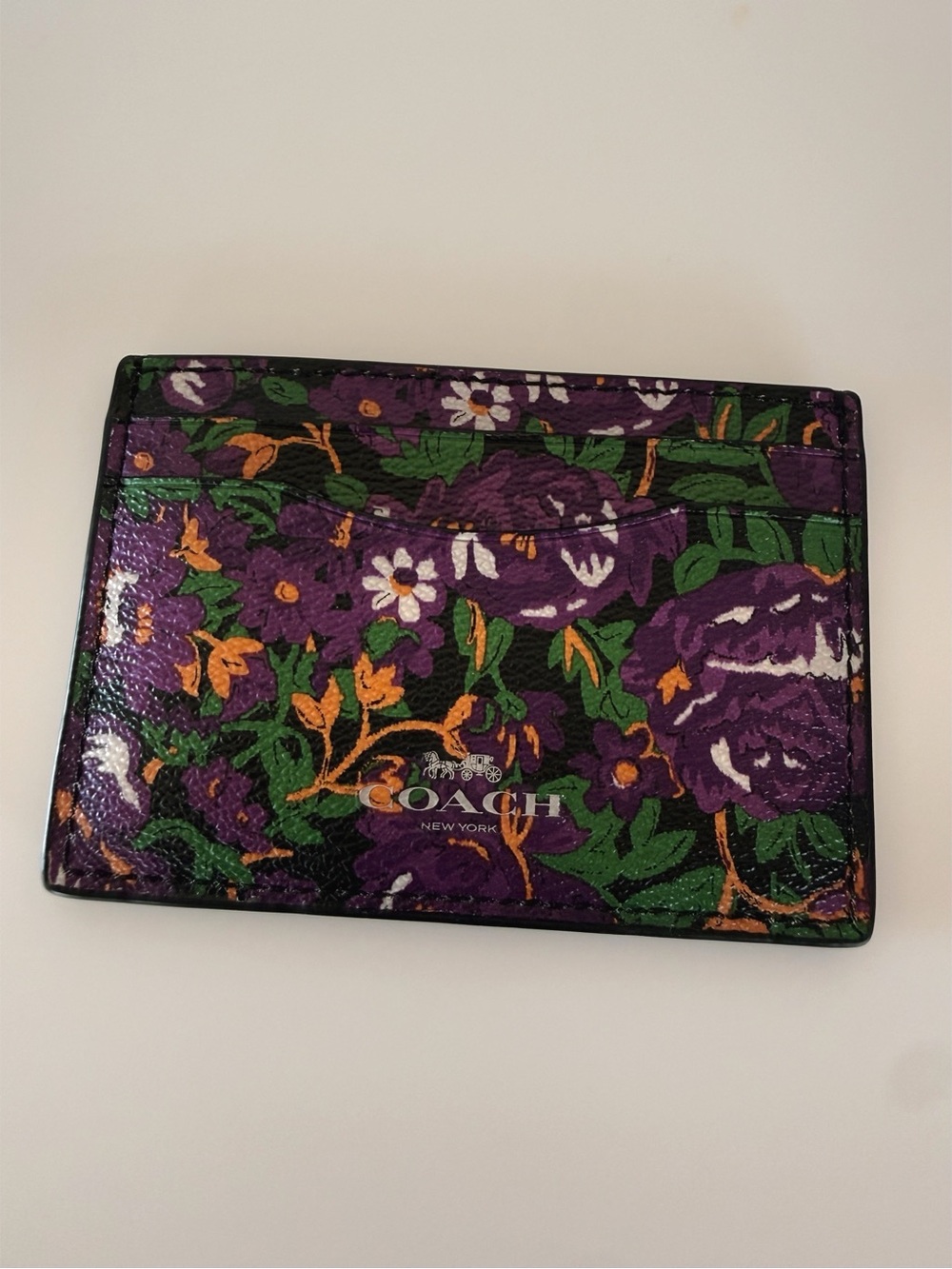 NWT Coach Rose Meadow Floral Print Leather Card Case Purple - Picture 2 of 5